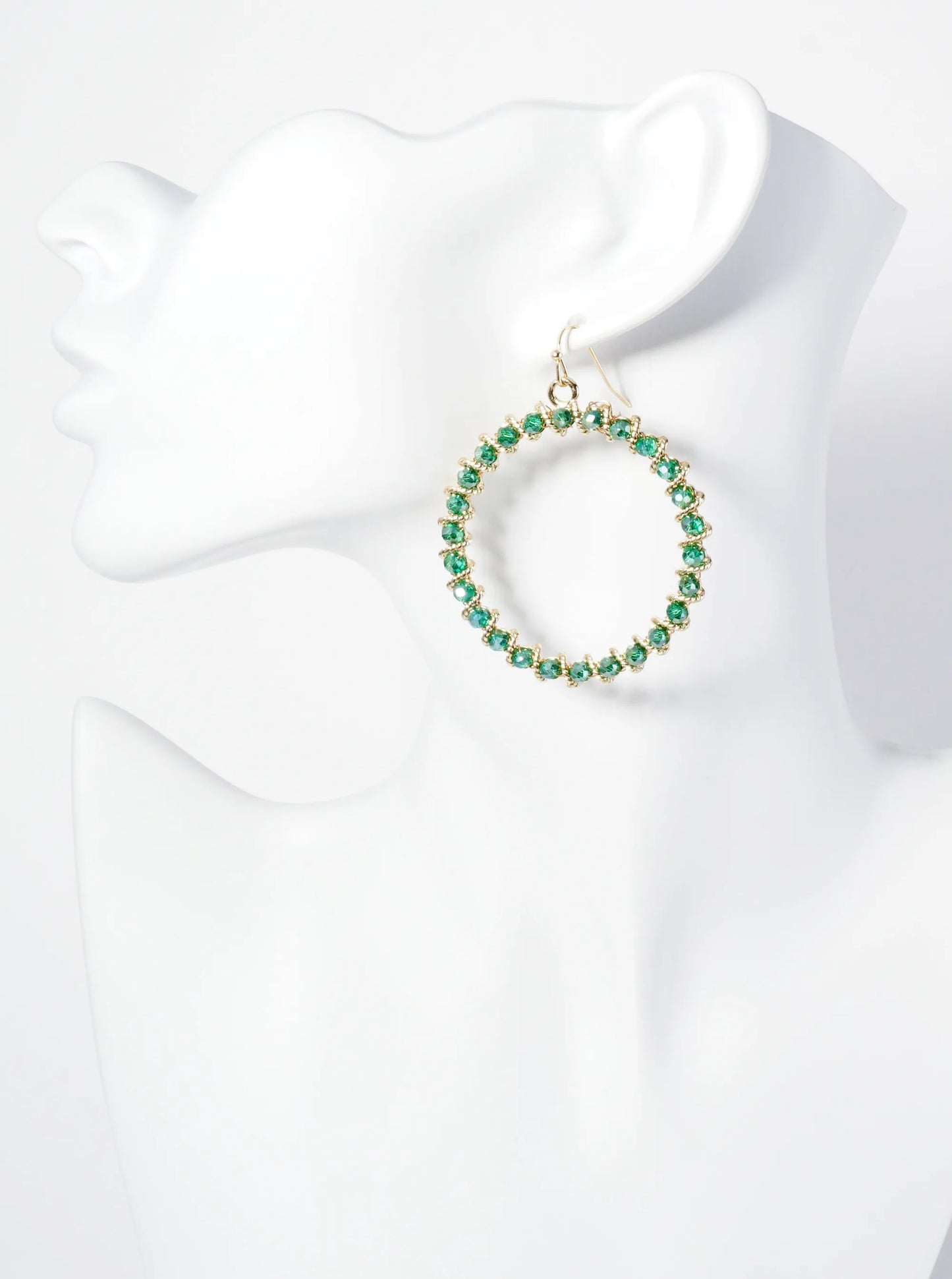Faceted Glass Beaded 2 Inch Circle Drop Earrings