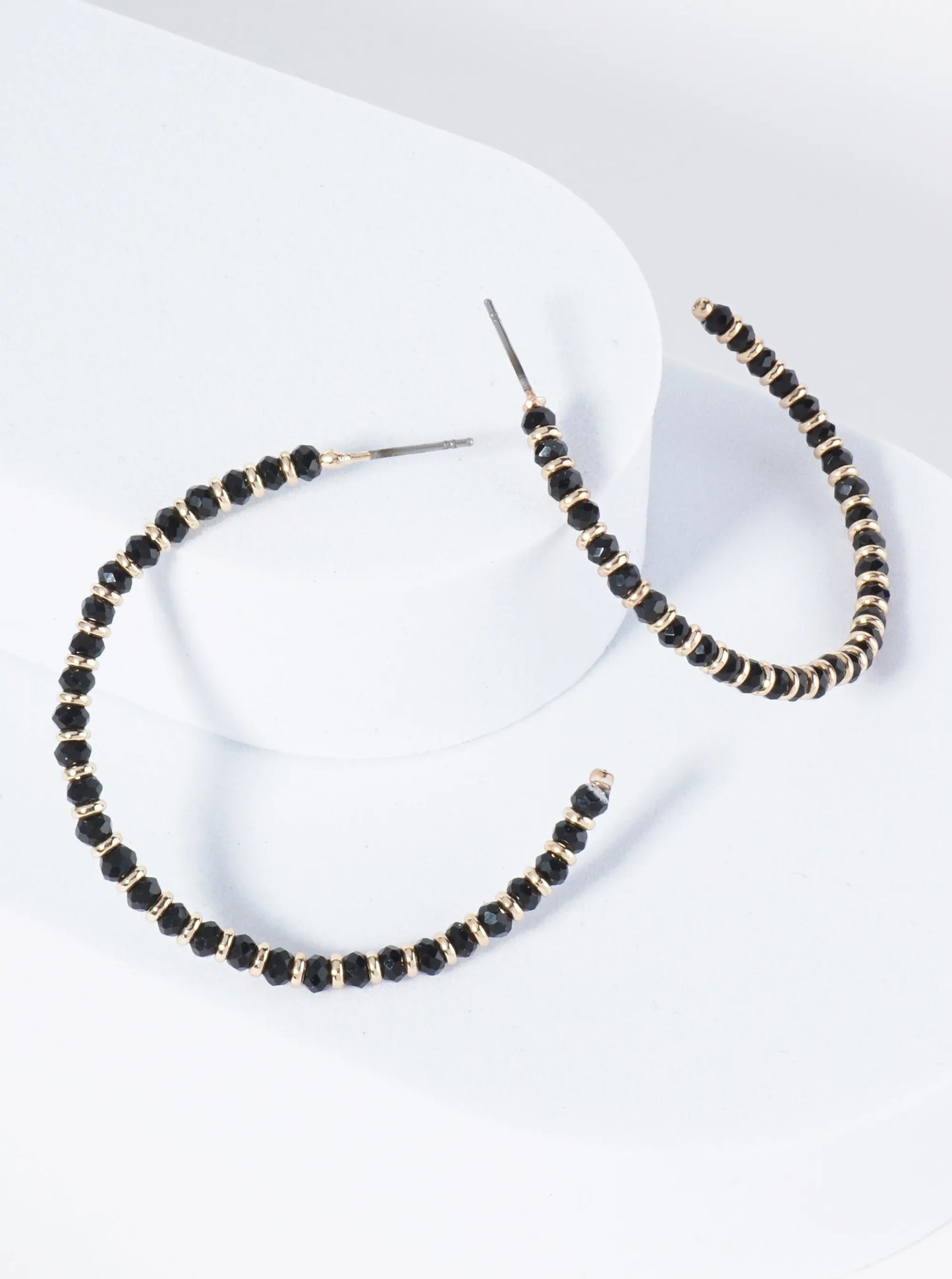 Faceted Glass Beaded 40mm Lightweight Open Hoop Earrings