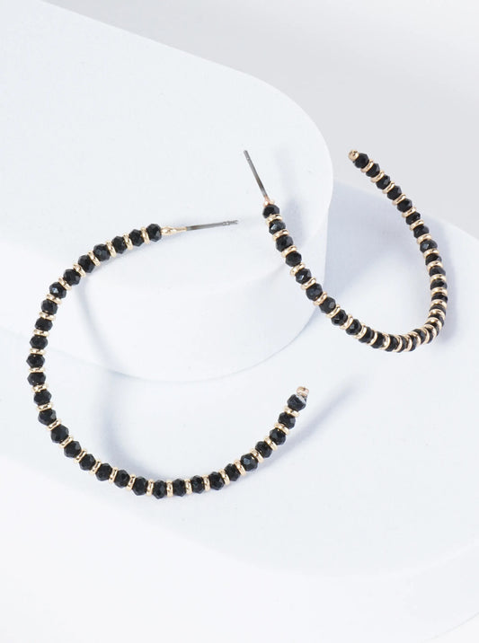 Faceted Glass Beaded 40mm Lightweight Open Hoop Earrings