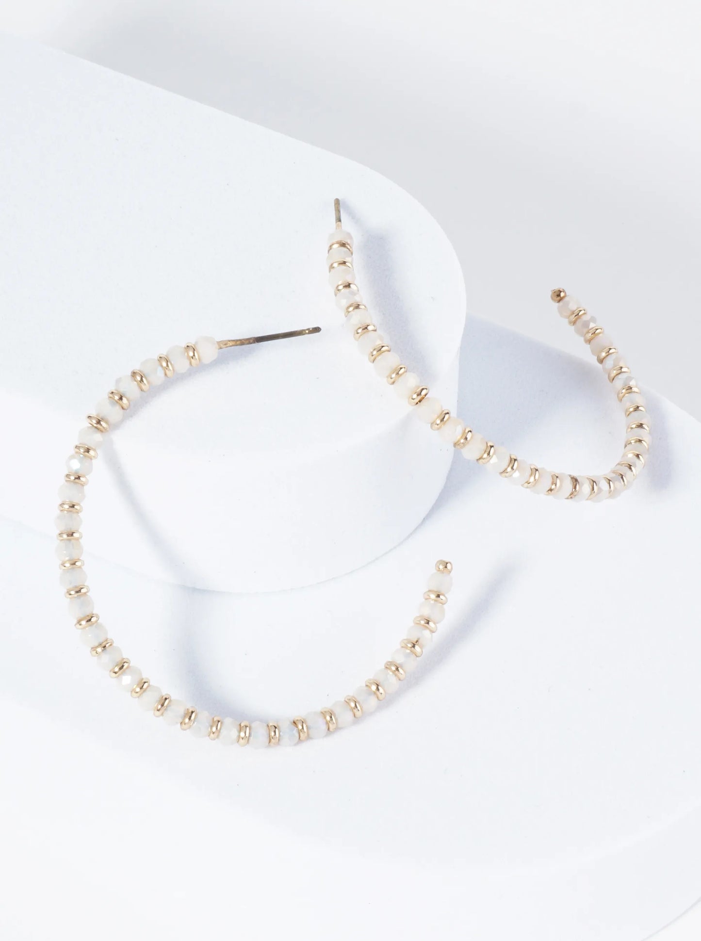 Faceted Glass Beaded 40mm Lightweight Open Hoop Earrings
