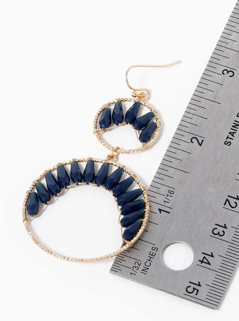 Faceted Glass Beaded Double Circle Drop Earrings