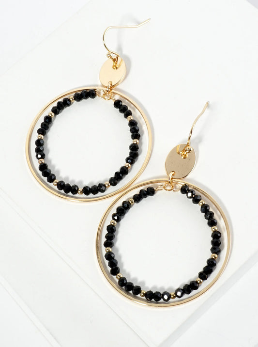Faceted Glass Beaded Double Wire Circle Dangle Earrings