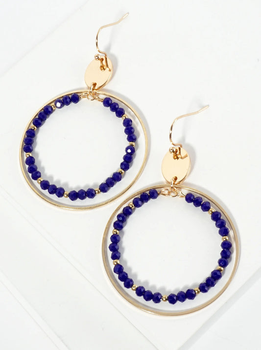 Faceted Glass Beaded Double Wire Circle Dangle Earrings