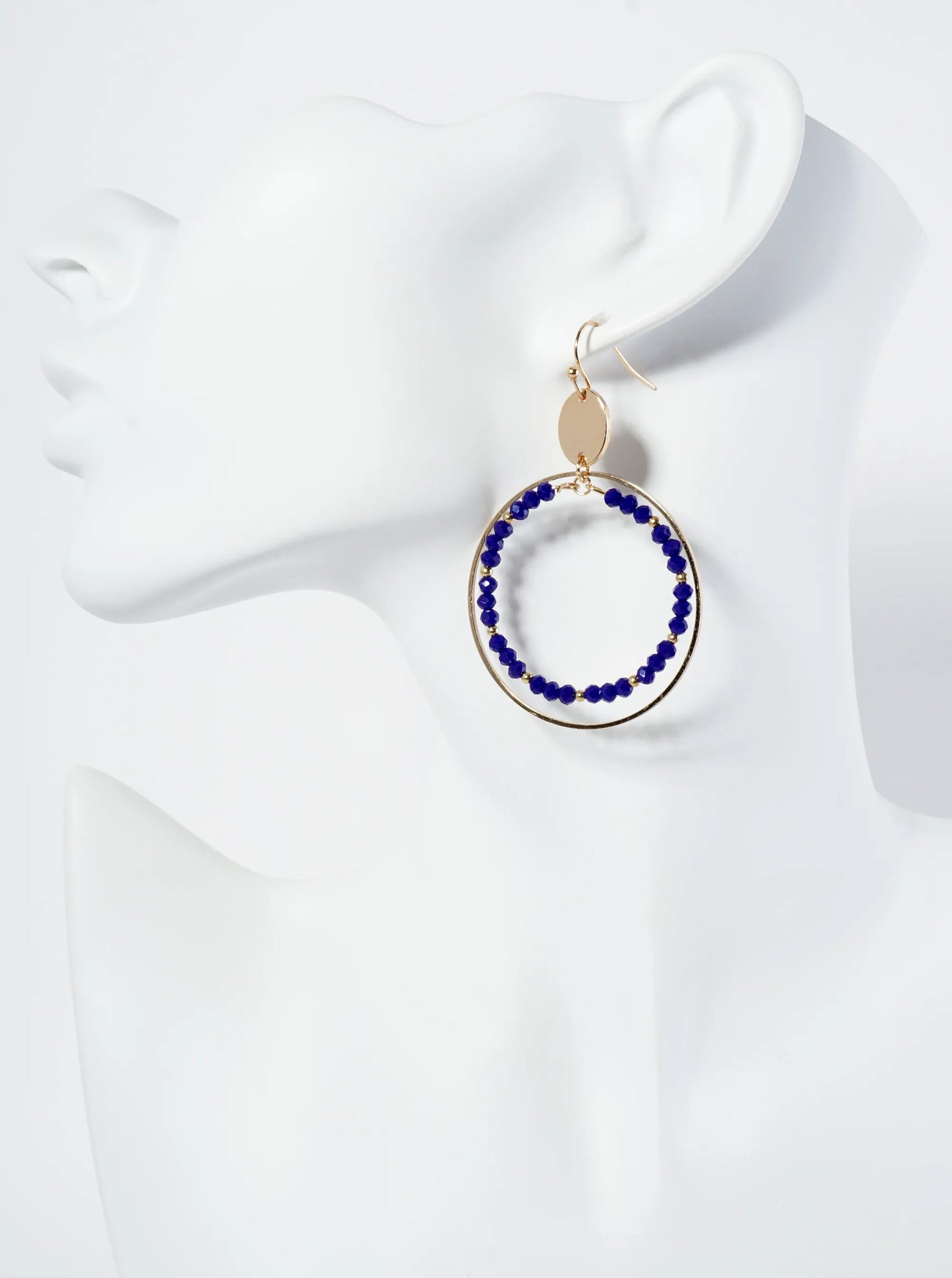 Faceted Glass Beaded Double Wire Circle Dangle Earrings