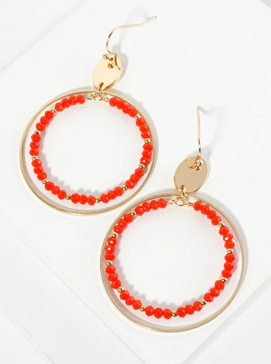 Faceted Glass Beaded Double Wire Circle Dangle Earrings