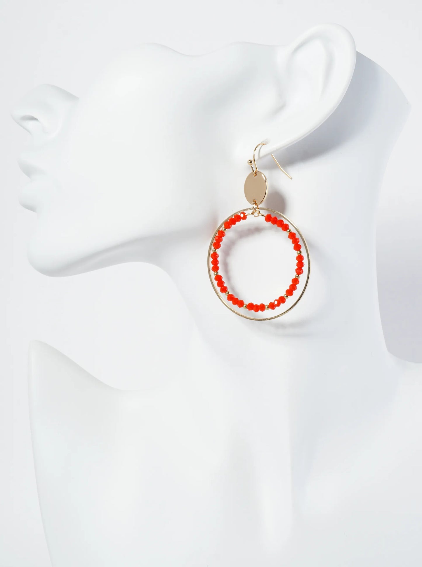 Faceted Glass Beaded Double Wire Circle Dangle Earrings