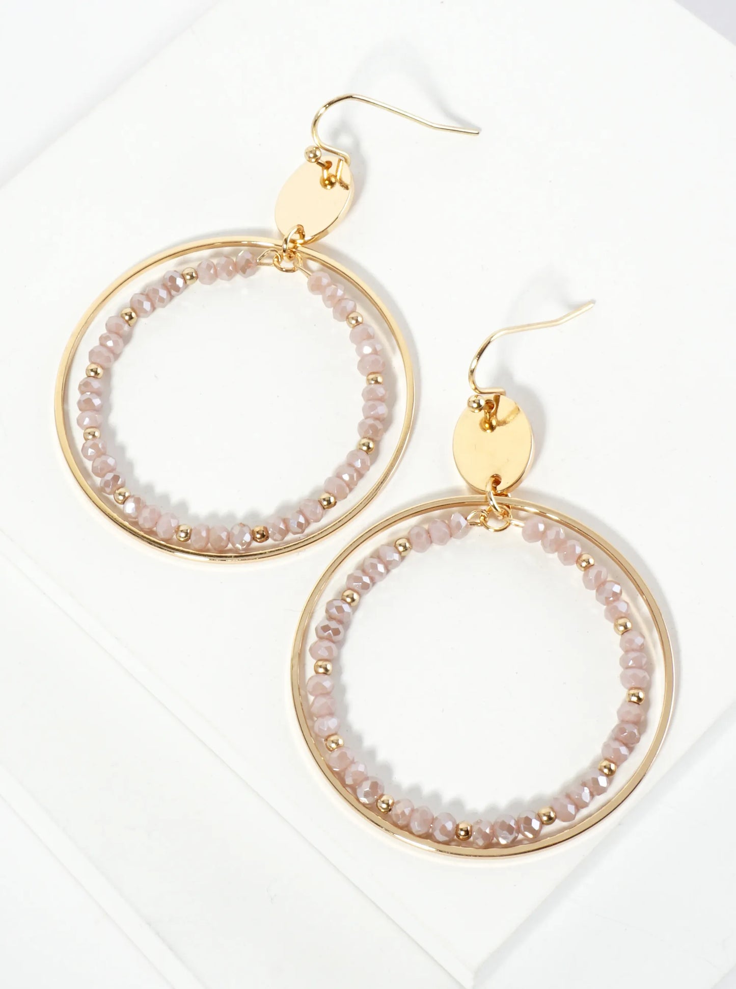 Faceted Glass Beaded Double Wire Circle Dangle Earrings