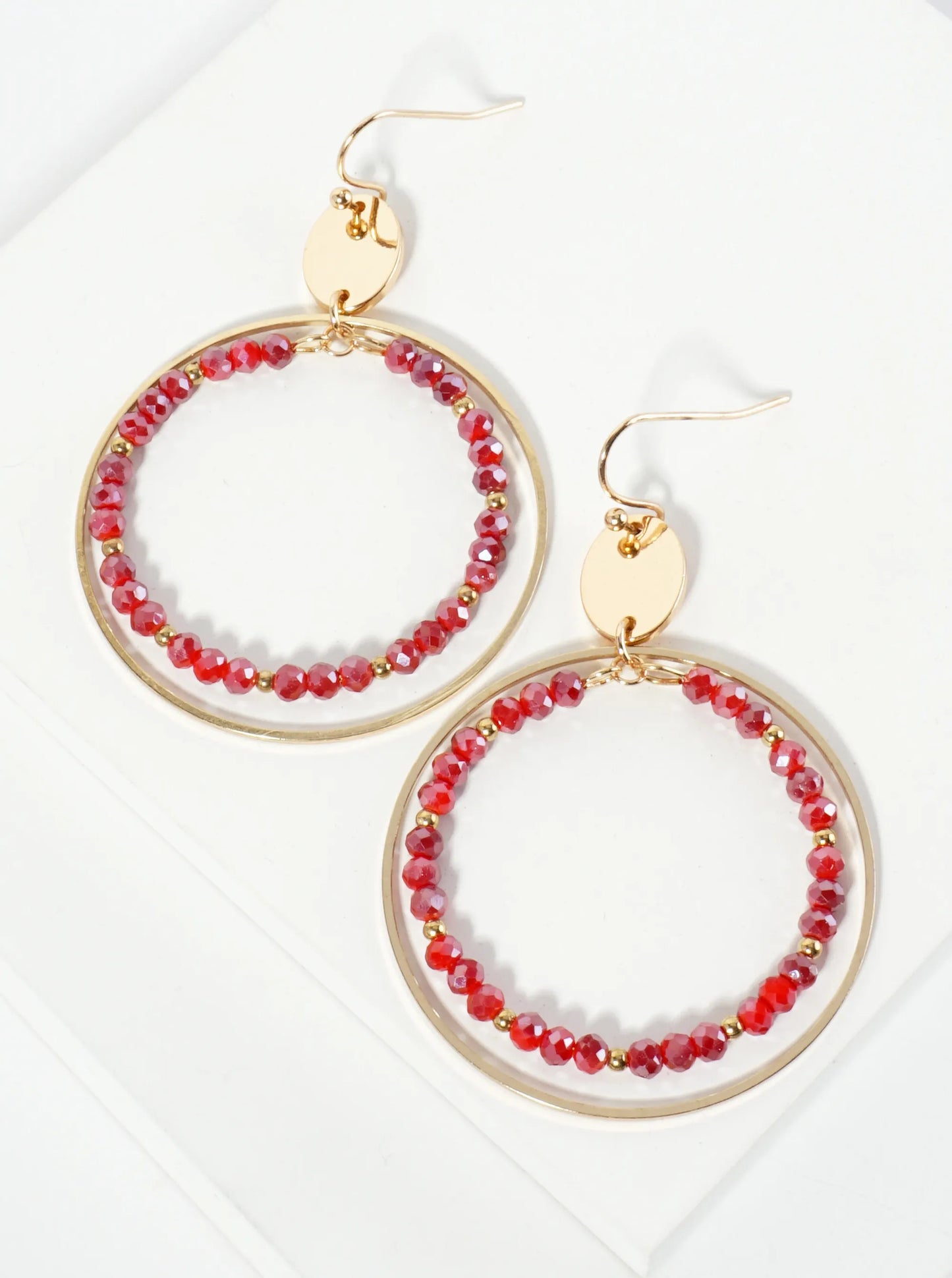 Faceted Glass Beaded Double Wire Circle Dangle Earrings