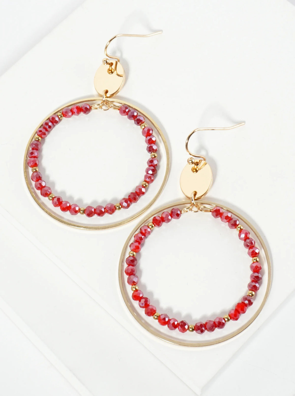 Faceted Glass Beaded Double Wire Circle Dangle Earrings