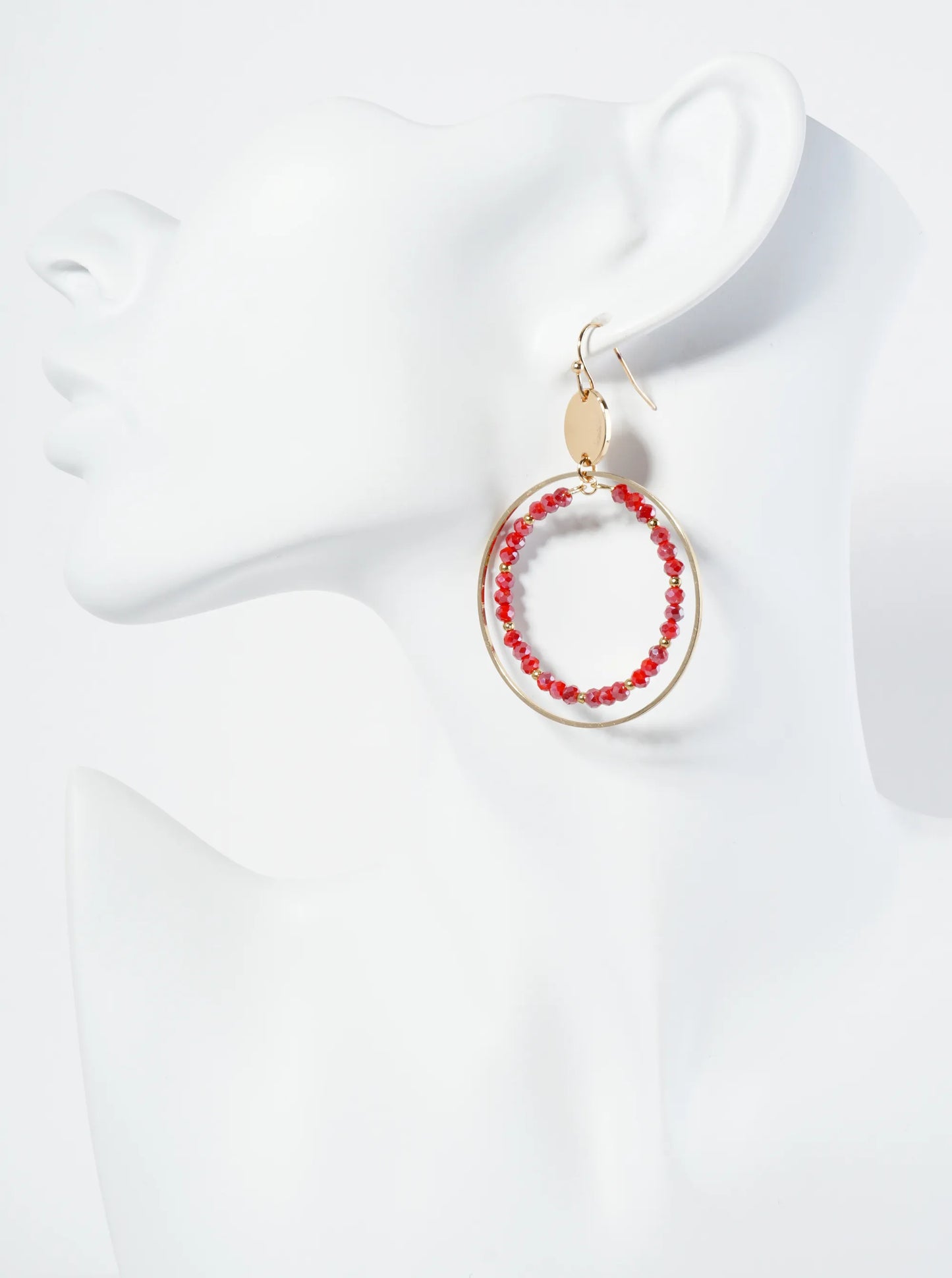 Faceted Glass Beaded Double Wire Circle Dangle Earrings