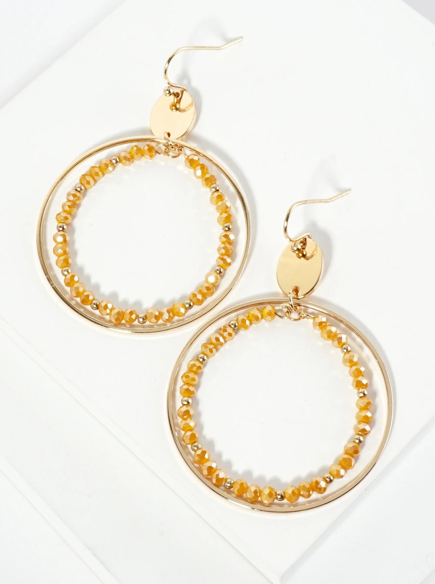 Faceted Glass Beaded Double Wire Circle Dangle Earrings