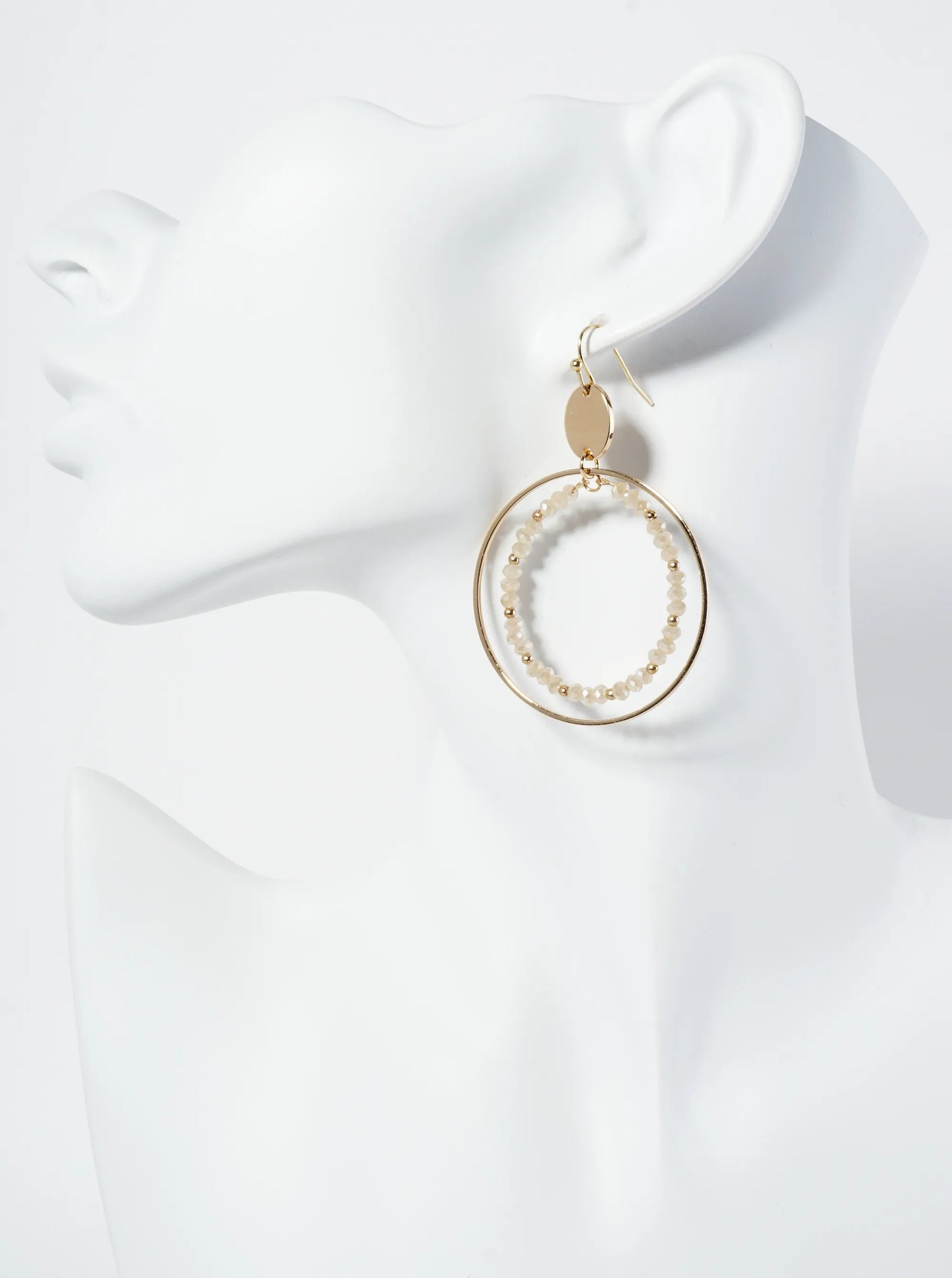 Faceted Glass Beaded Double Wire Circle Dangle Earrings