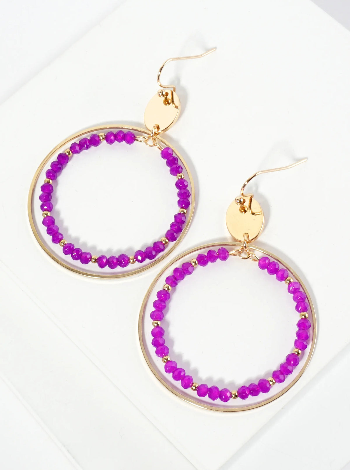 Faceted Glass Beaded Double Wire Circle Dangle Earrings