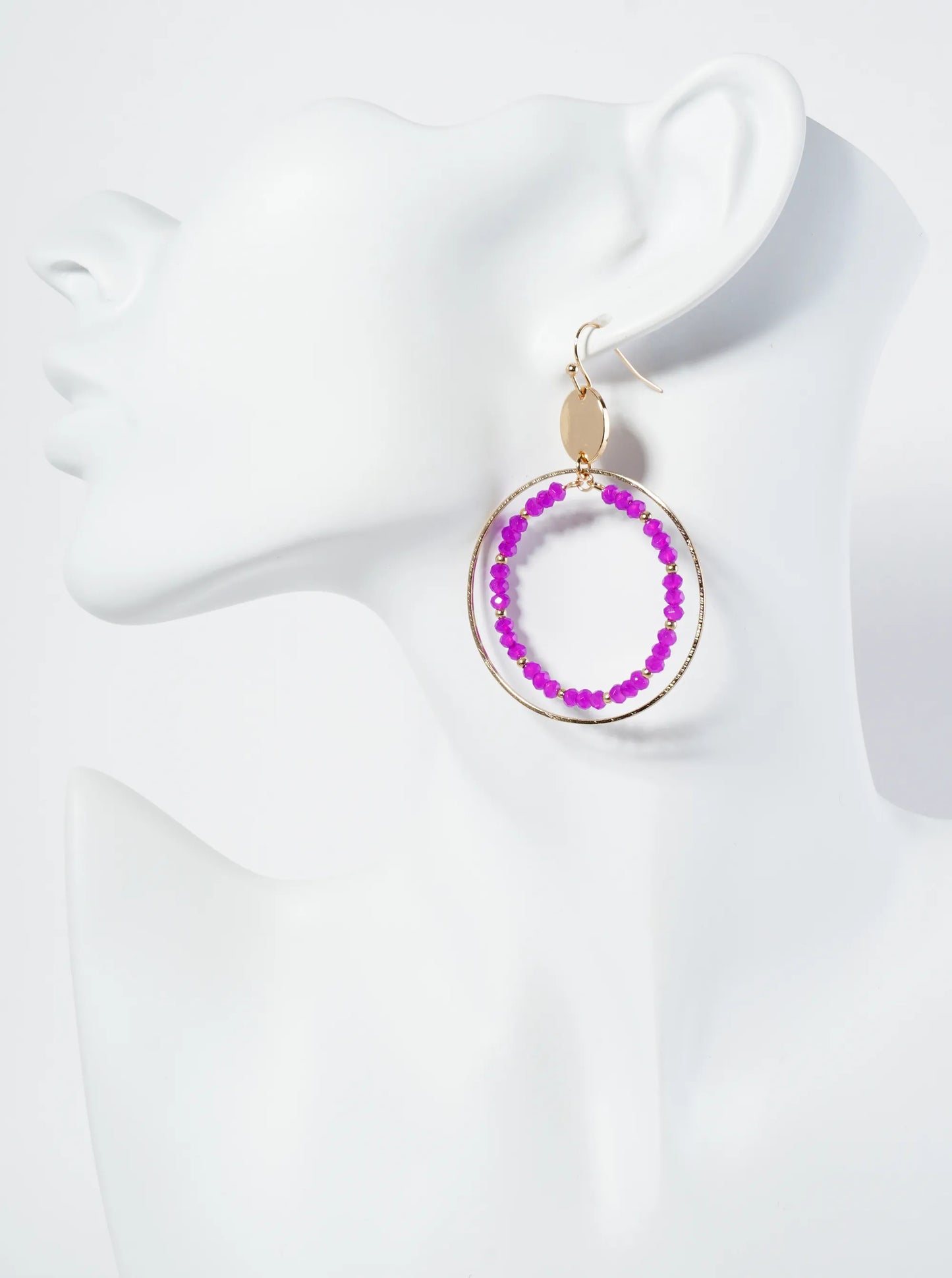 Faceted Glass Beaded Double Wire Circle Dangle Earrings