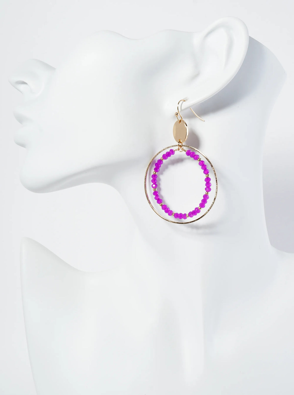 Faceted Glass Beaded Double Wire Circle Dangle Earrings