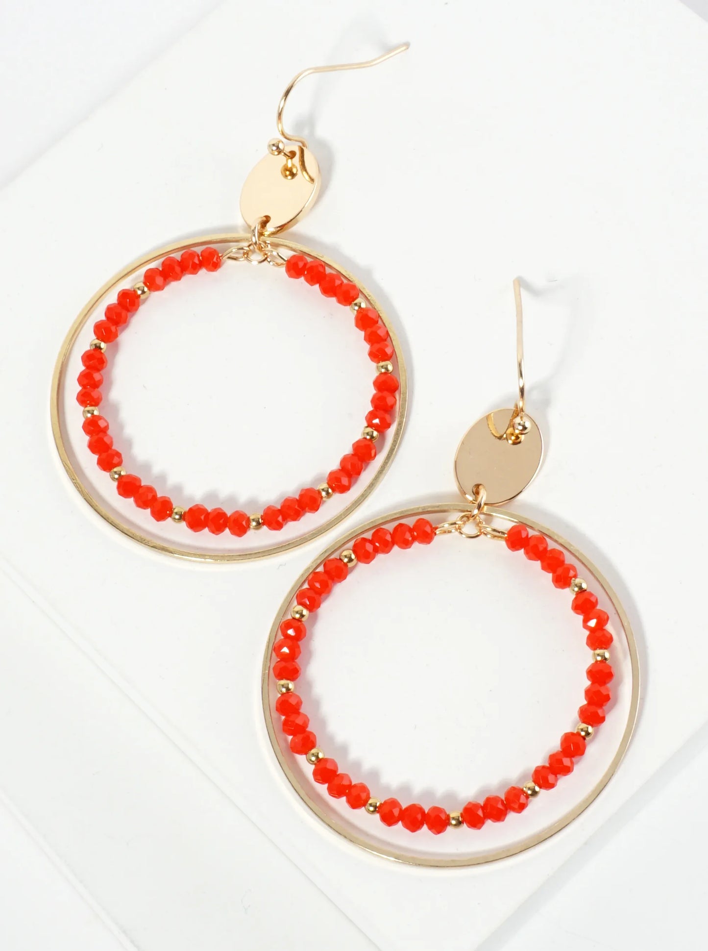 Faceted Glass Beaded Double Wire Circle Dangle Earrings