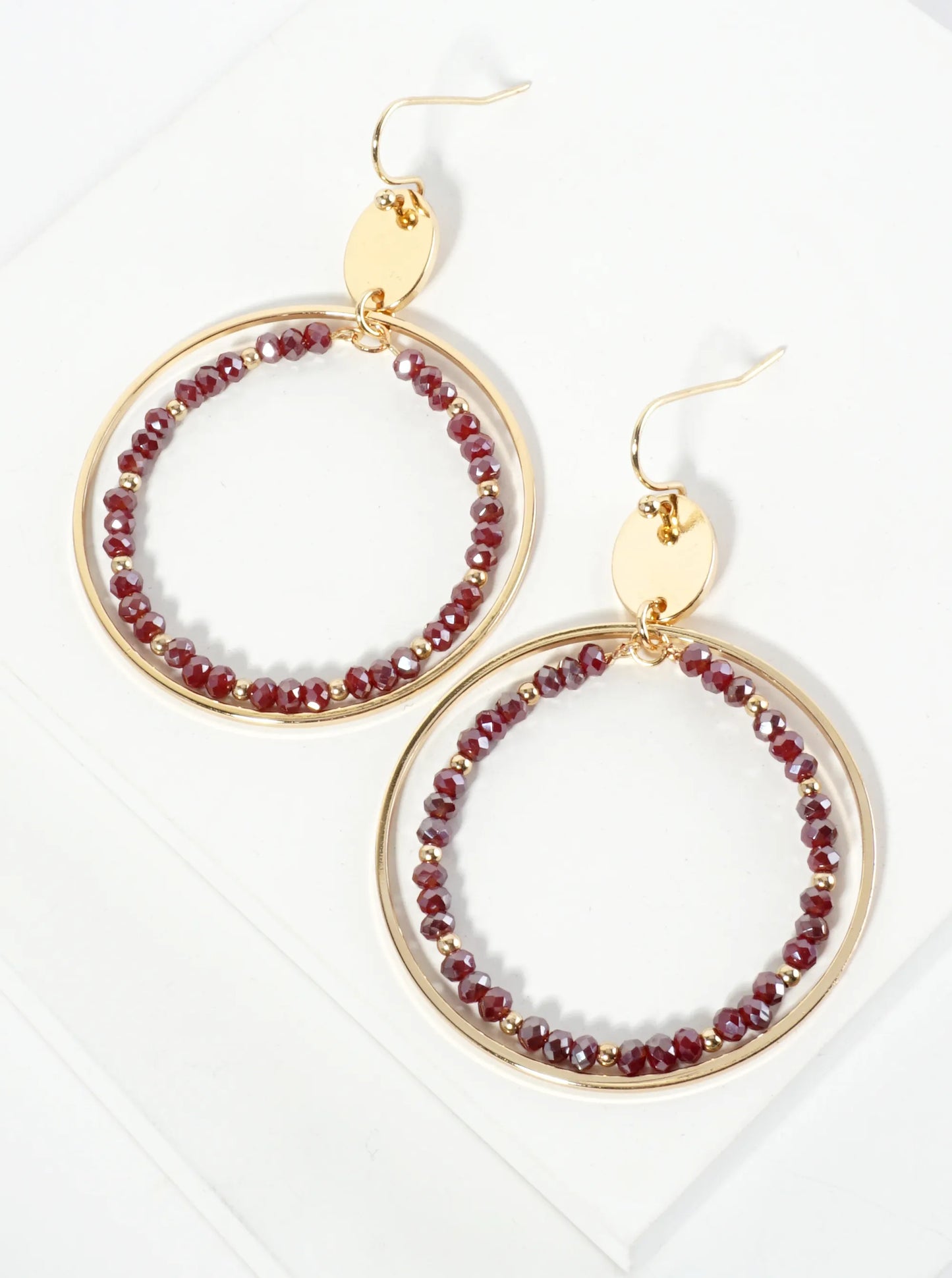 Faceted Glass Beaded Double Wire Circle Dangle Earrings