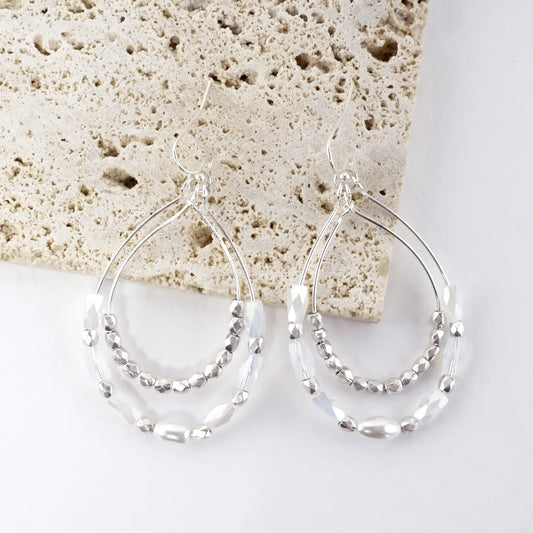 Faceted Glass Beaded Double Wire Teardrop Earrings