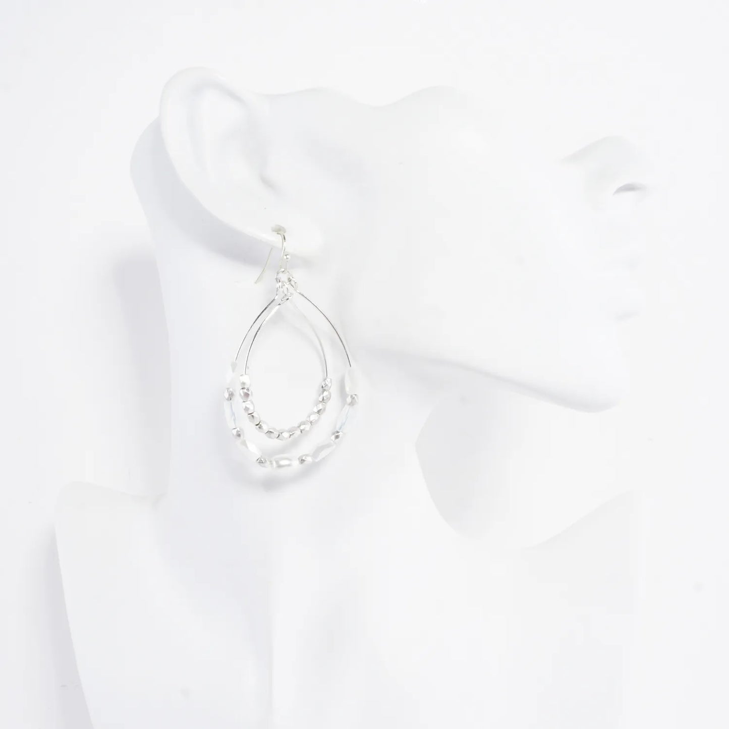 Faceted Glass Beaded Double Wire Teardrop Earrings