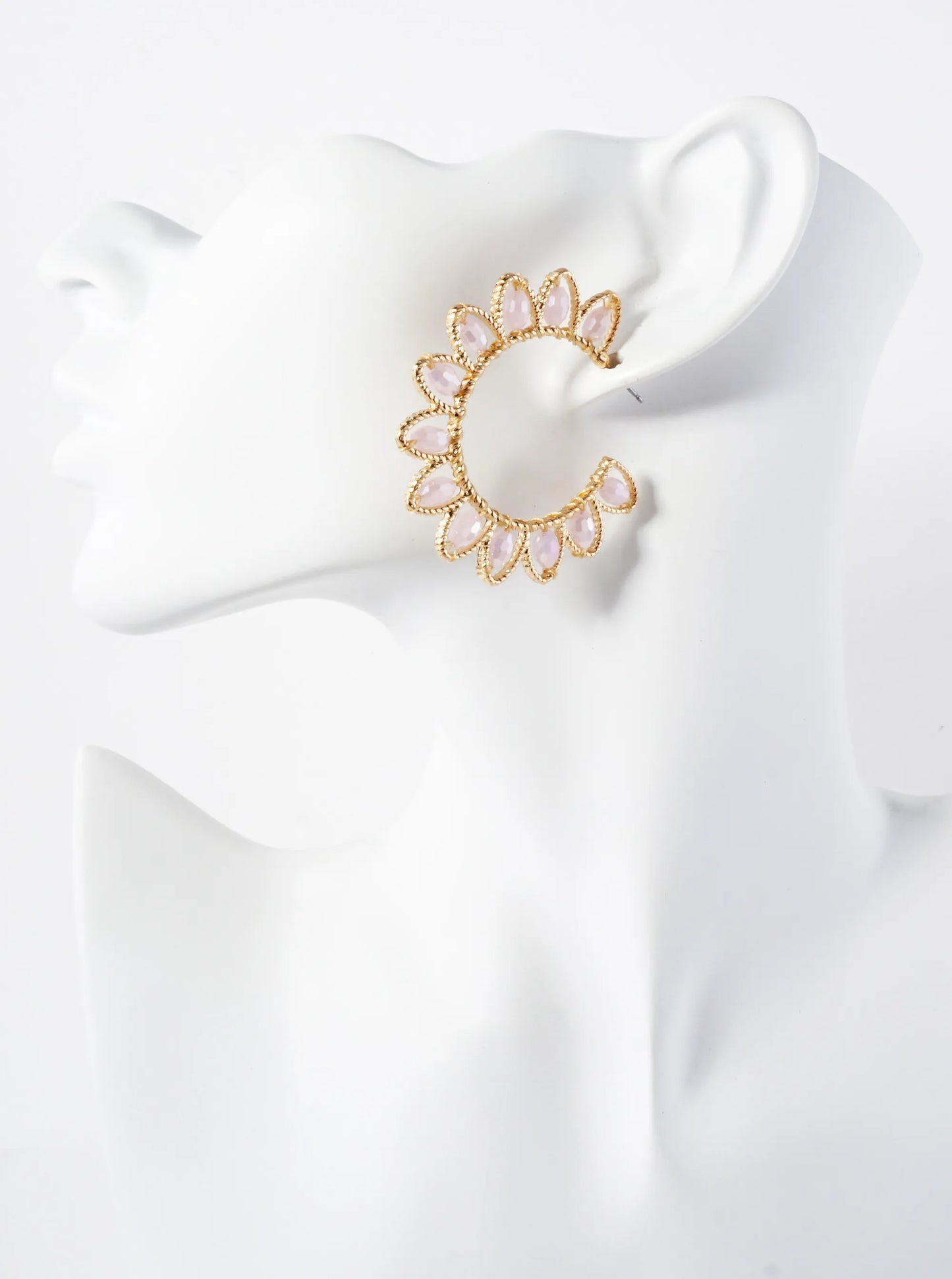 Faceted Glass Beaded Floral 40mm Statement Open Hoop Earrings