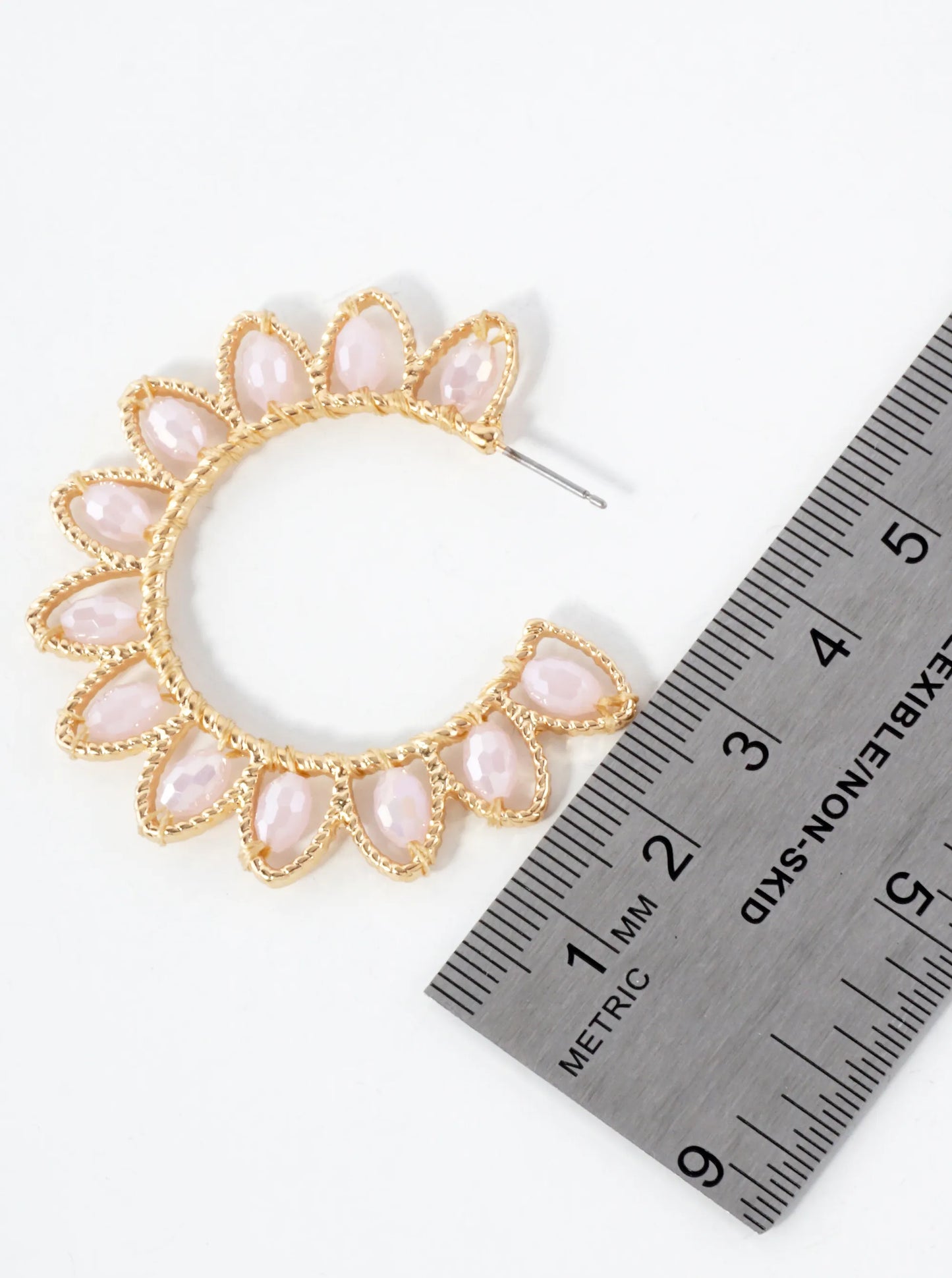 Faceted Glass Beaded Floral 40mm Statement Open Hoop Earrings