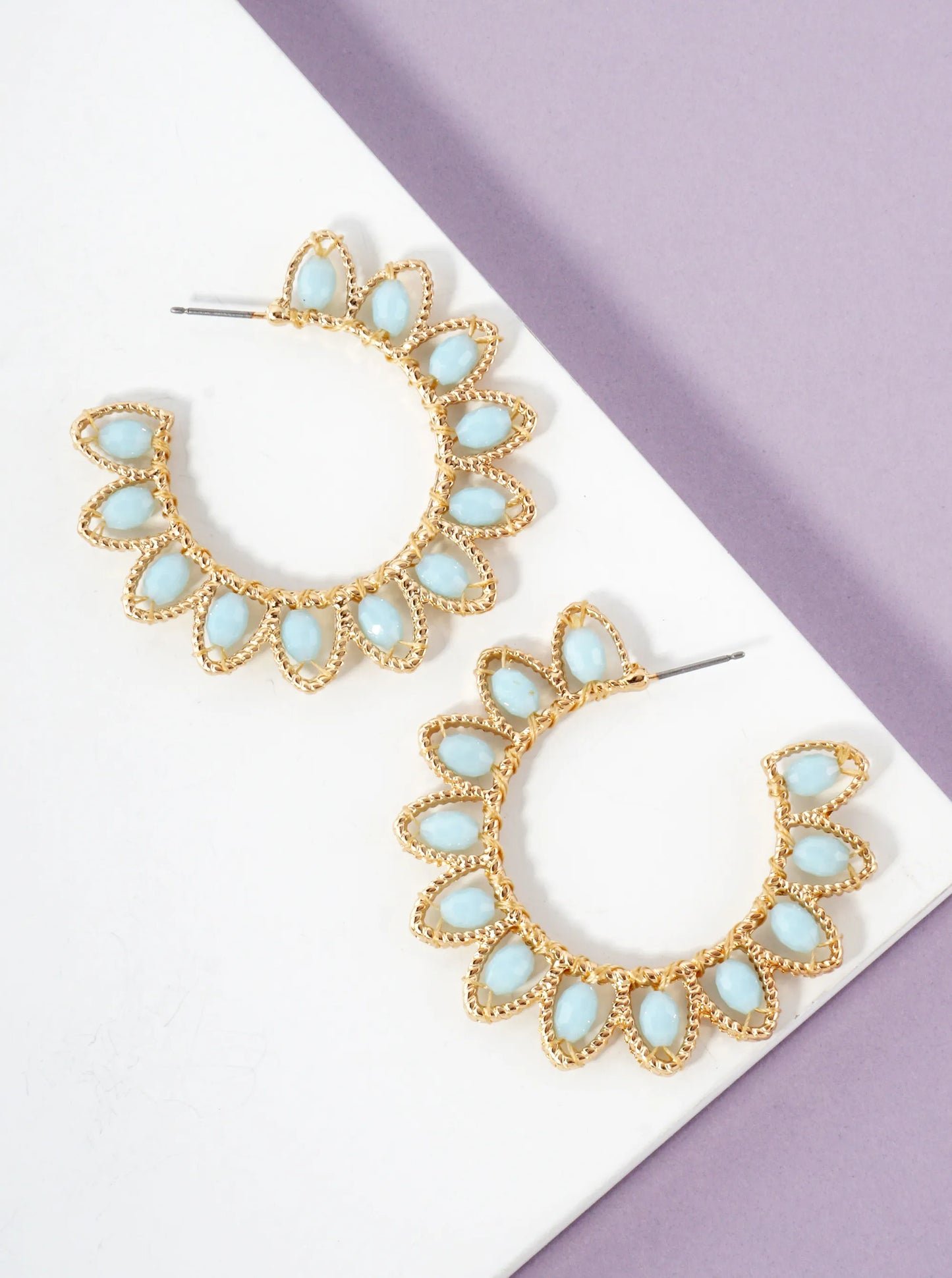 Faceted Glass Beaded Floral 40mm Statement Open Hoop Earrings