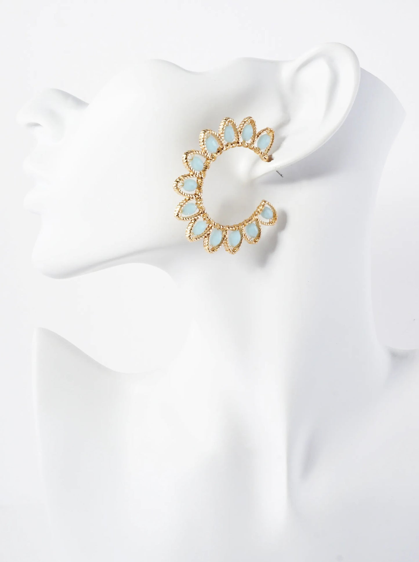 Faceted Glass Beaded Floral 40mm Statement Open Hoop Earrings