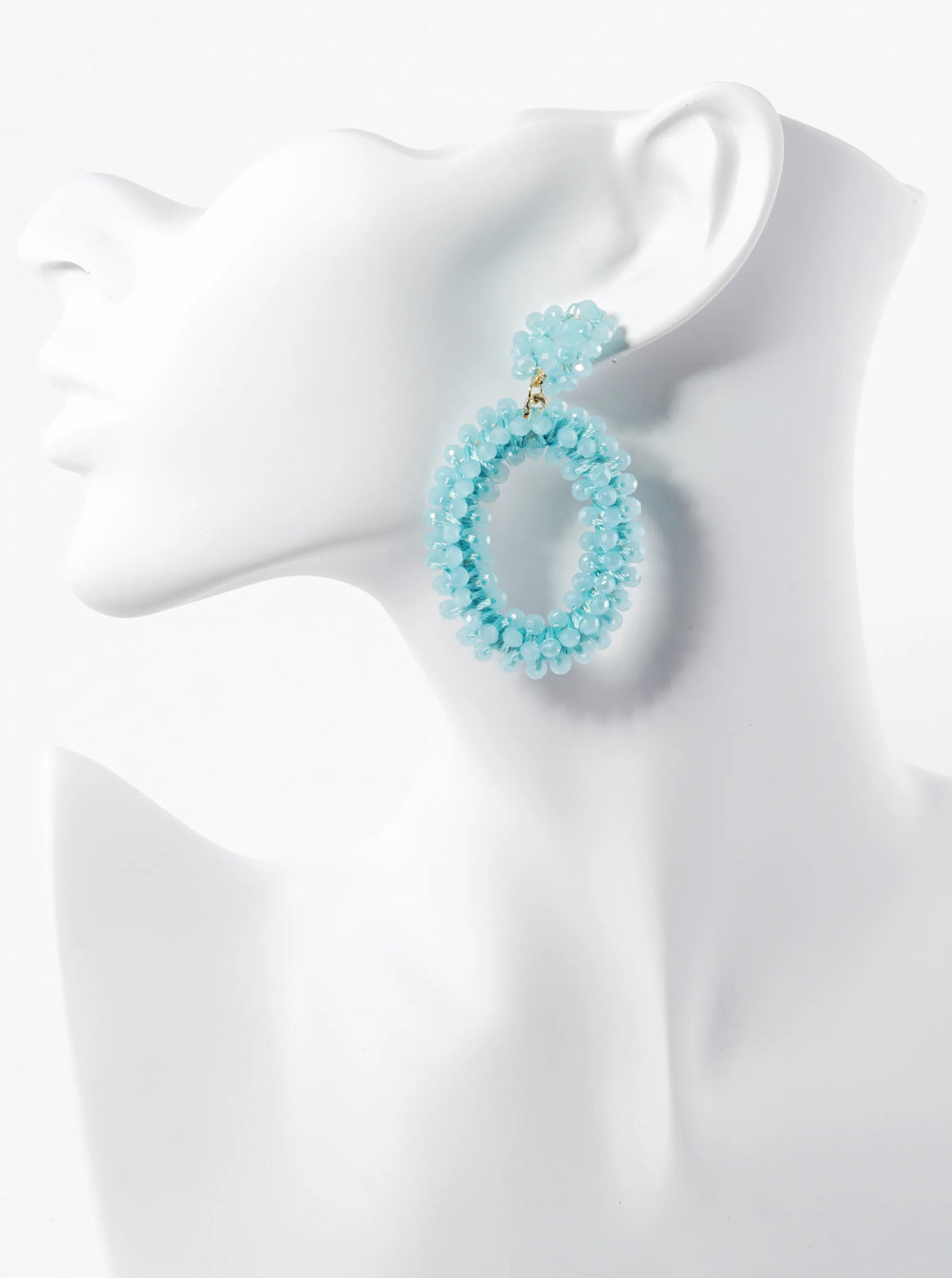 Faceted Glass Beaded Oval Drop Statement Dangle Post Earrings
