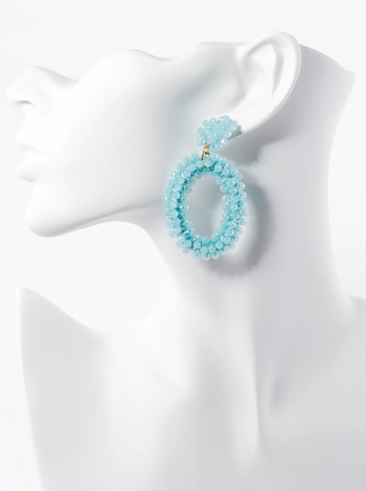Faceted Glass Beaded Oval Drop Statement Dangle Post Earrings