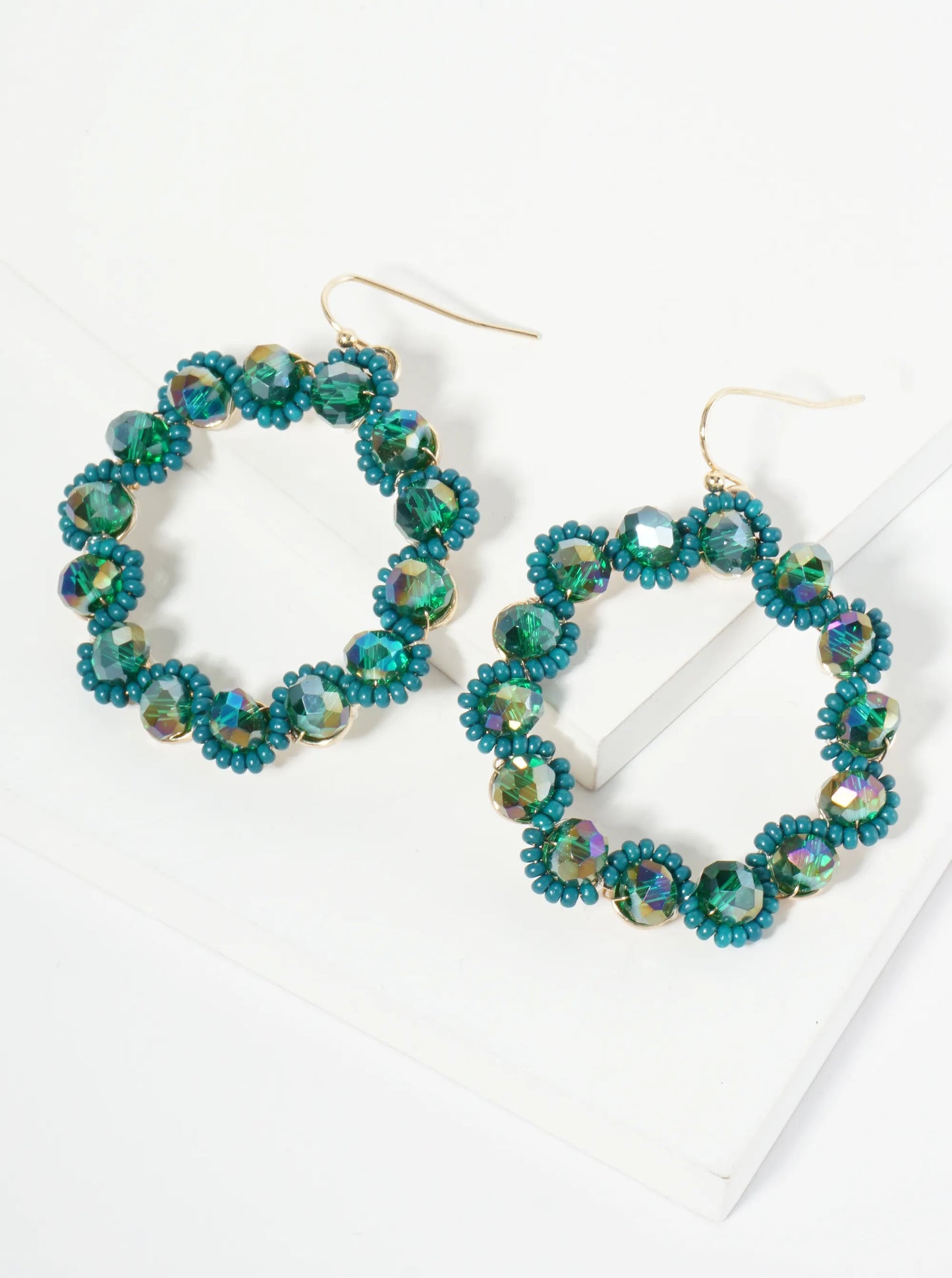 Faceted Glass Beaded Round Dangle Drop Earrings