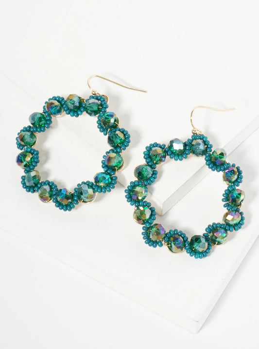 Faceted Glass Beaded Round Dangle Drop Earrings
