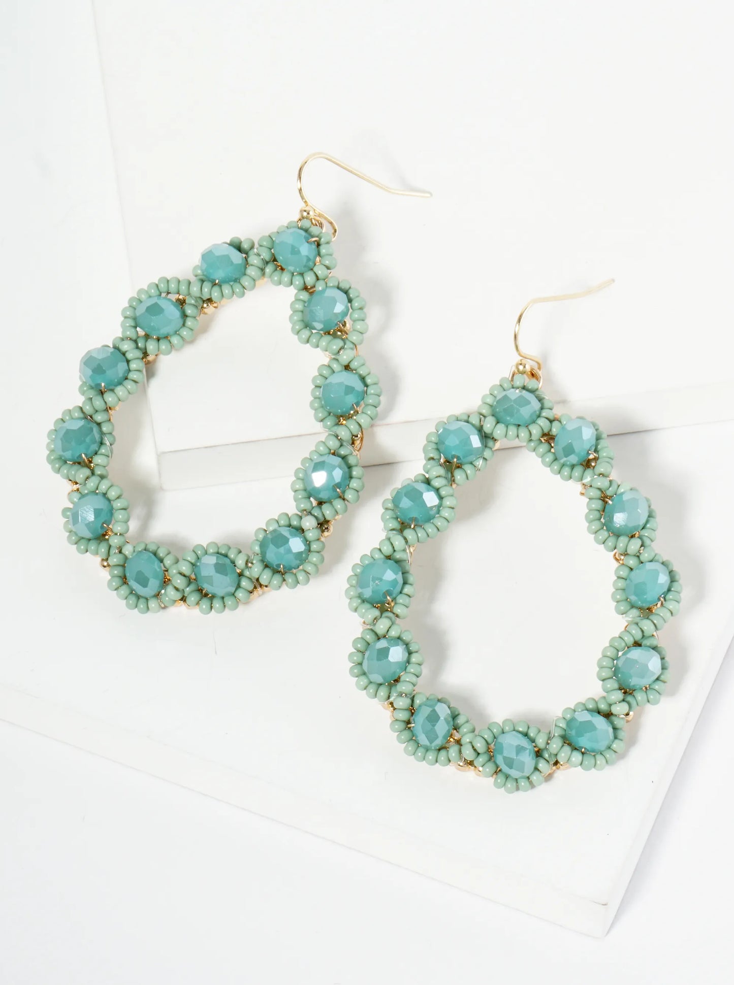 Faceted Glass Beaded Teardrop Dangle Drop Earrings