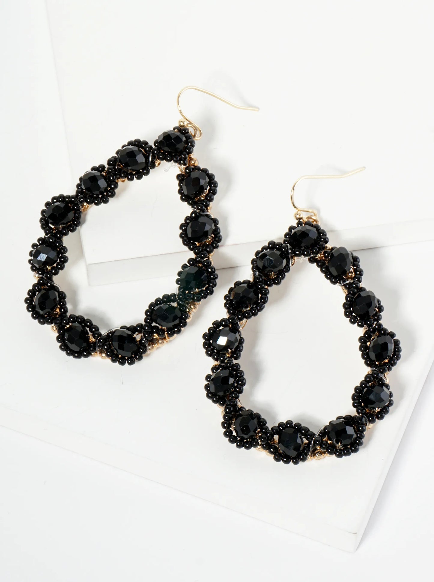 Faceted Glass Beaded Teardrop Dangle Drop Earrings