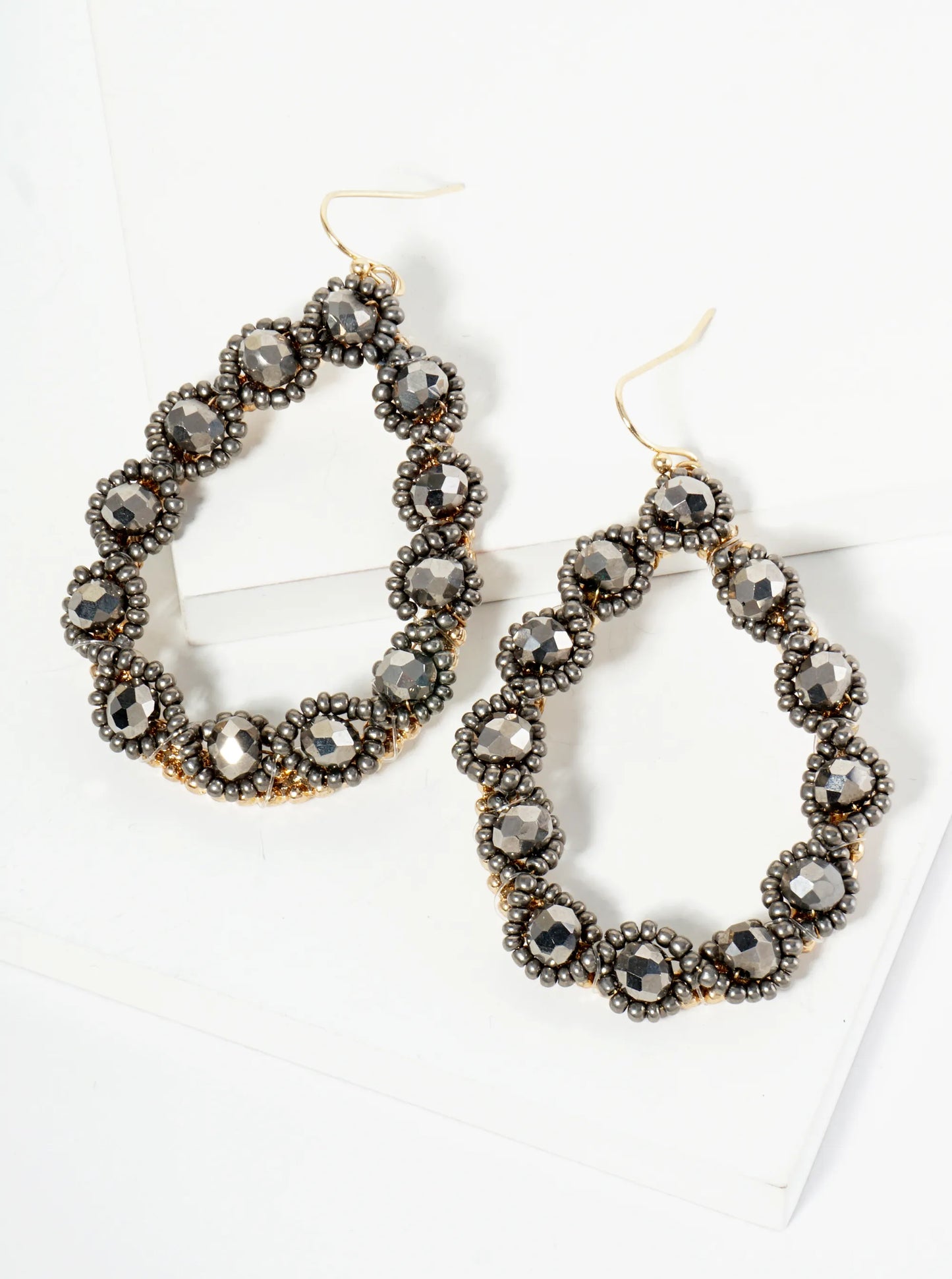 Faceted Glass Beaded Teardrop Dangle Drop Earrings