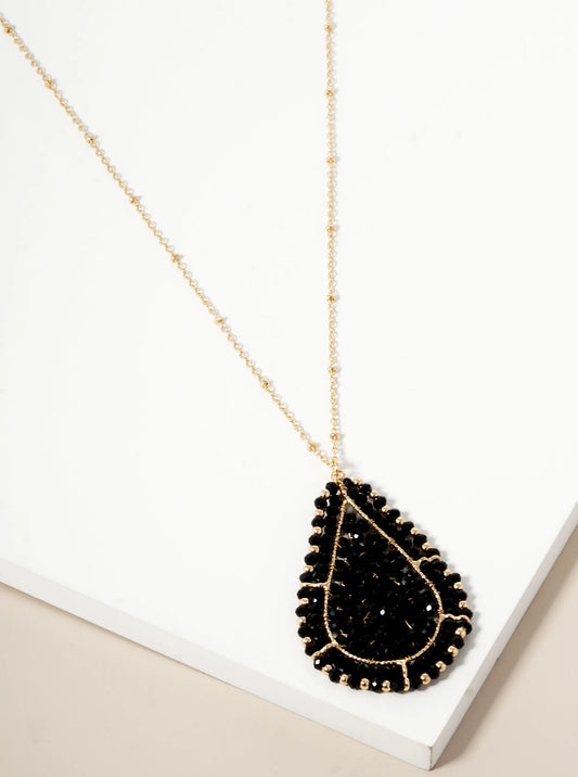 Faceted Glass Beaded Teardrop Pendant Long Necklace