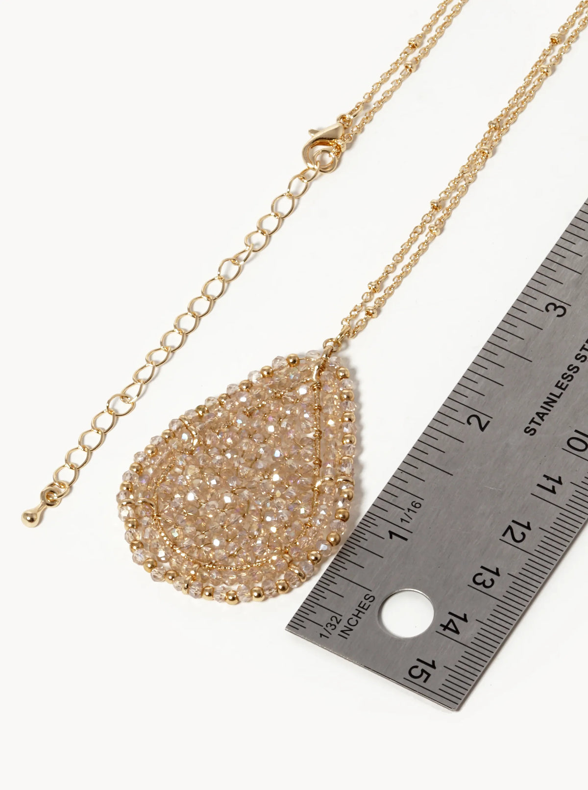 Faceted Glass Beaded Teardrop Pendant Long Necklace
