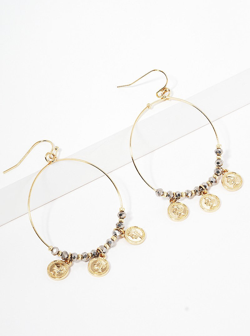 Faceted Glass Beads Coin Drop Wire Fishhook Dangle Drop Earrings