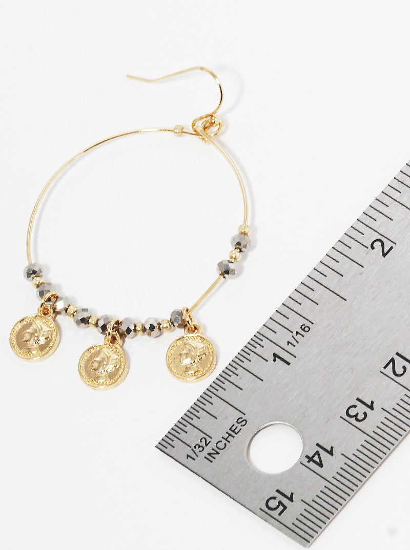 Faceted Glass Beads Coin Drop Wire Fishhook Dangle Drop Earrings