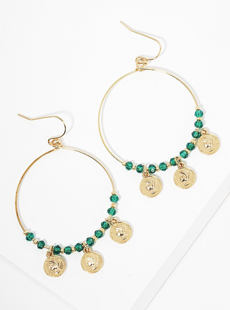 Faceted Glass Beads Coin Drop Wire Fishhook Dangle Drop Earrings