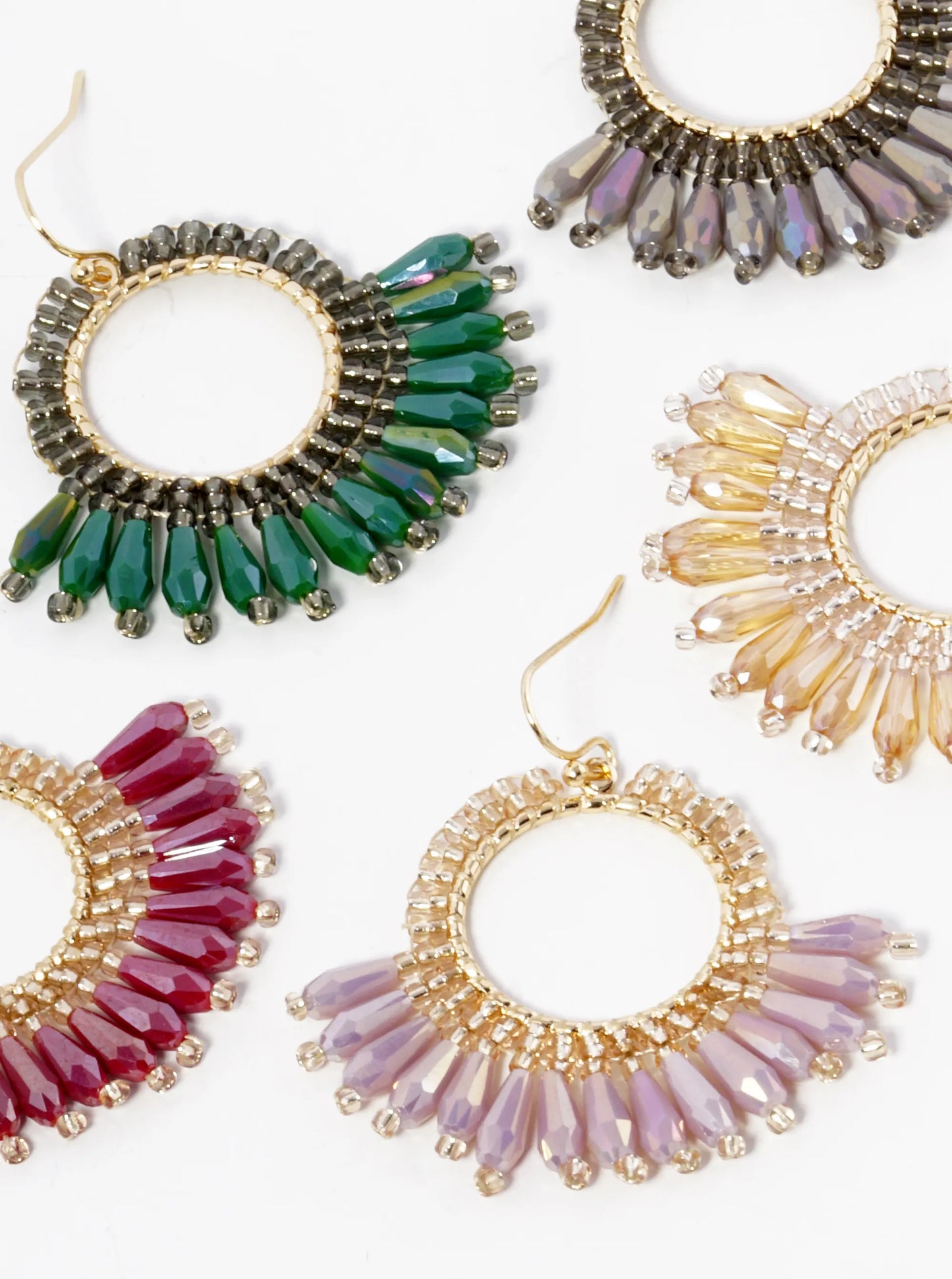 Faceted Glass Beads Drop Fringe Dangle Earrings