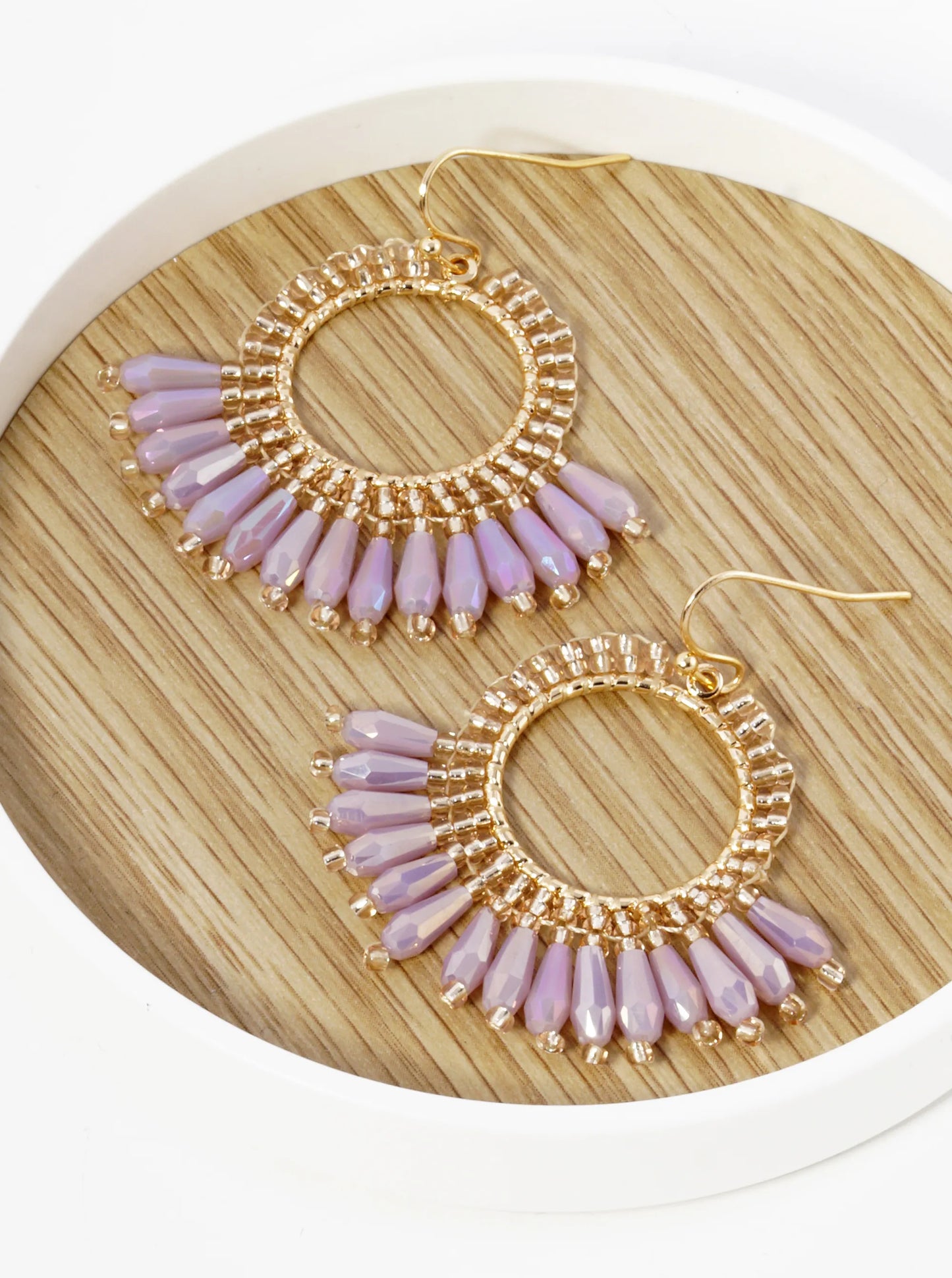 Faceted Glass Beads Drop Fringe Dangle Earrings