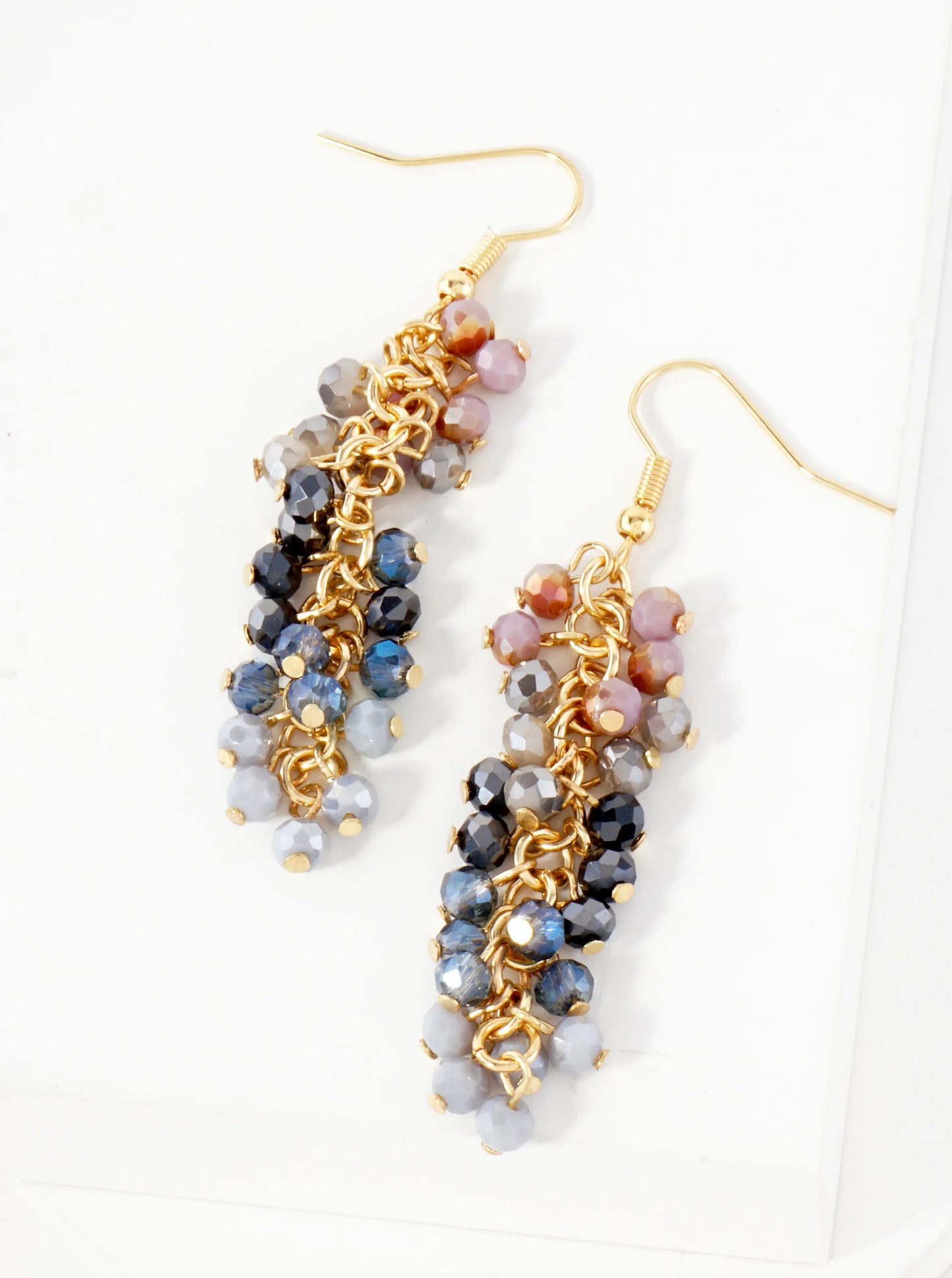 Faceted Glass-Beads Grape Cluster Dangle Earrings