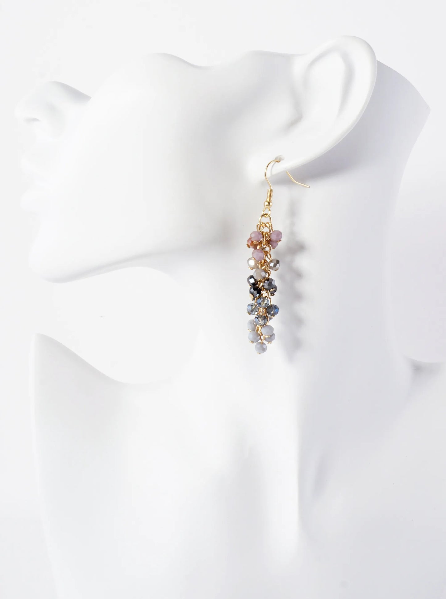 Faceted Glass-Beads Grape Cluster Dangle Earrings