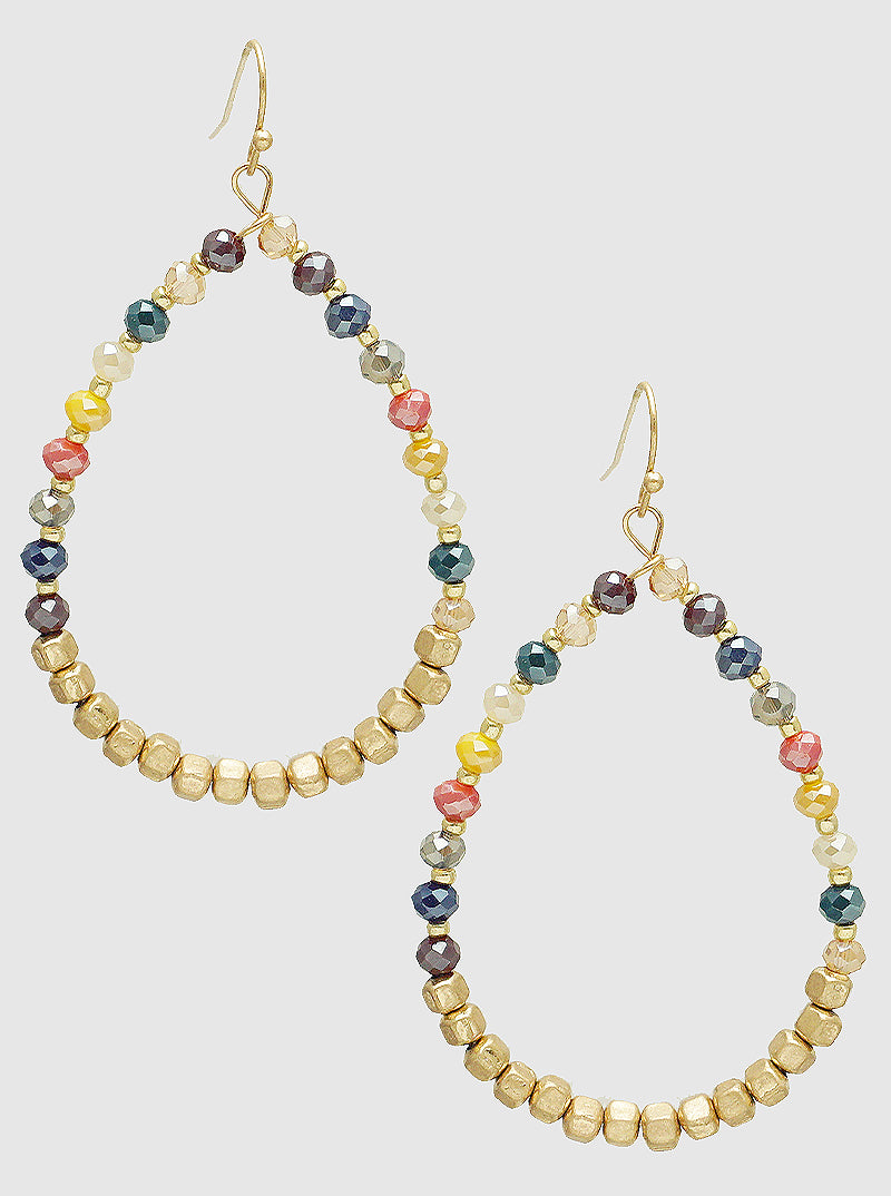Faceted Glass Beads Teardrop Dangle Drop Earrings