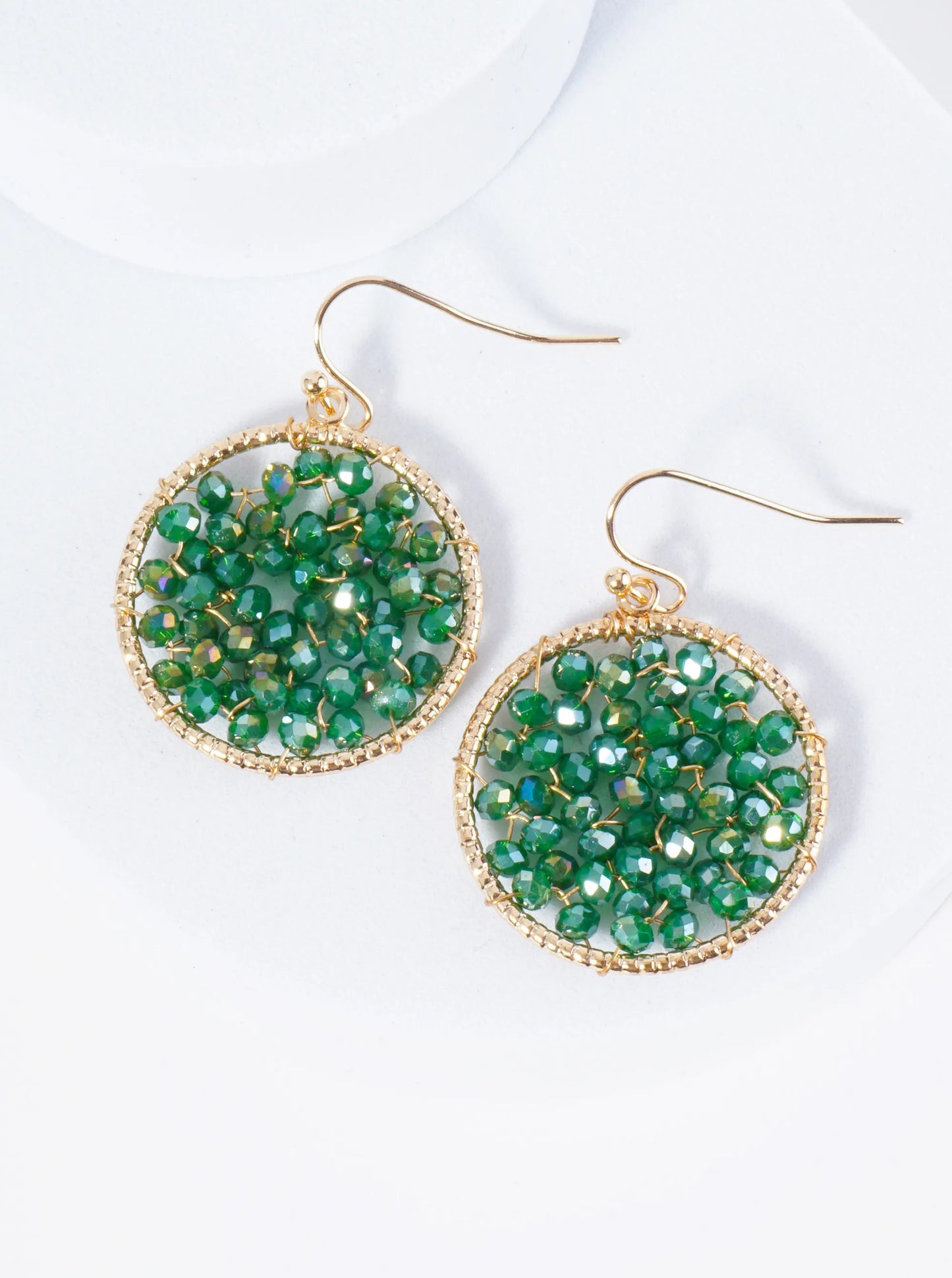 Faceted Glass Beads Wire Wrapped 1 Inch Circle Dangle Earrings