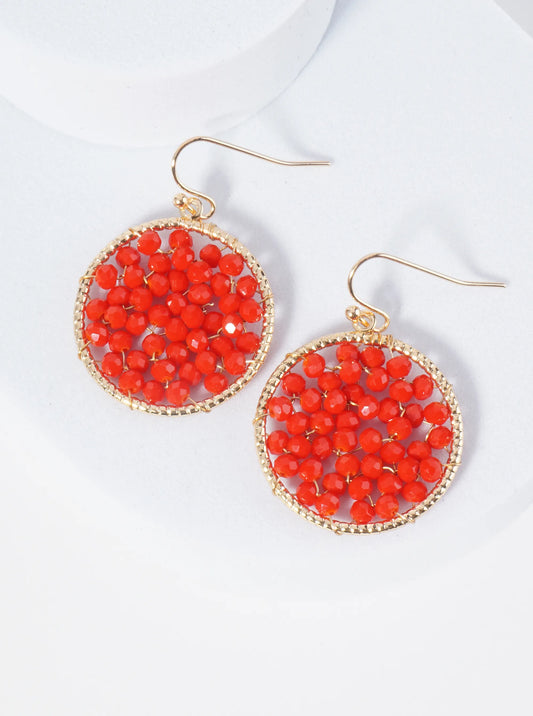 Faceted Glass Beads Wire Wrapped 1 Inch Circle Dangle Earrings