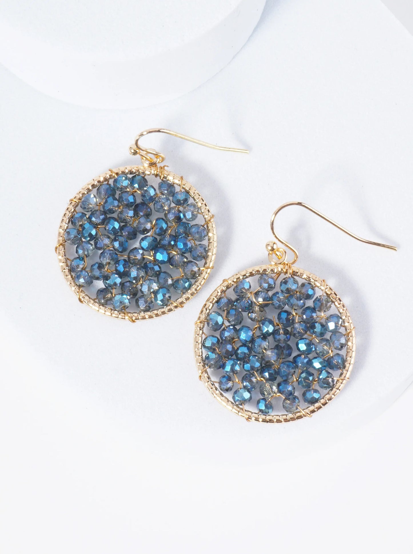 Faceted Glass Beads Wire Wrapped 1 Inch Circle Dangle Earrings