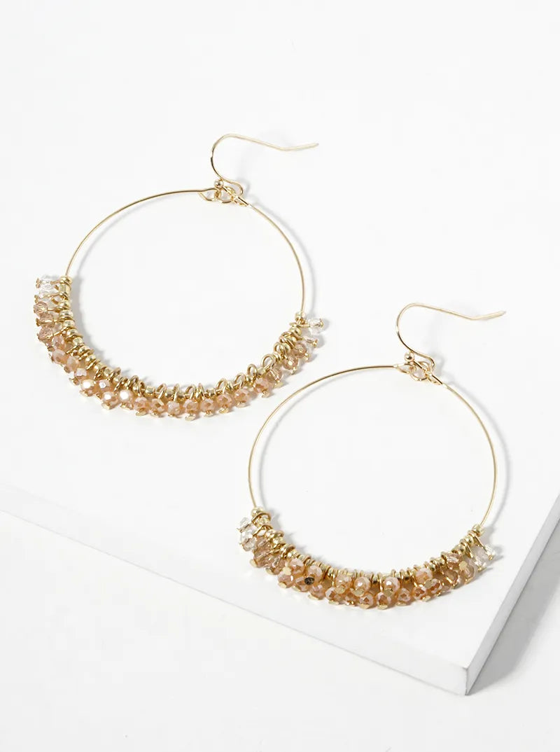 Faceted Glass Beads Wire Wrapped Circle Dangle Drop Earrings