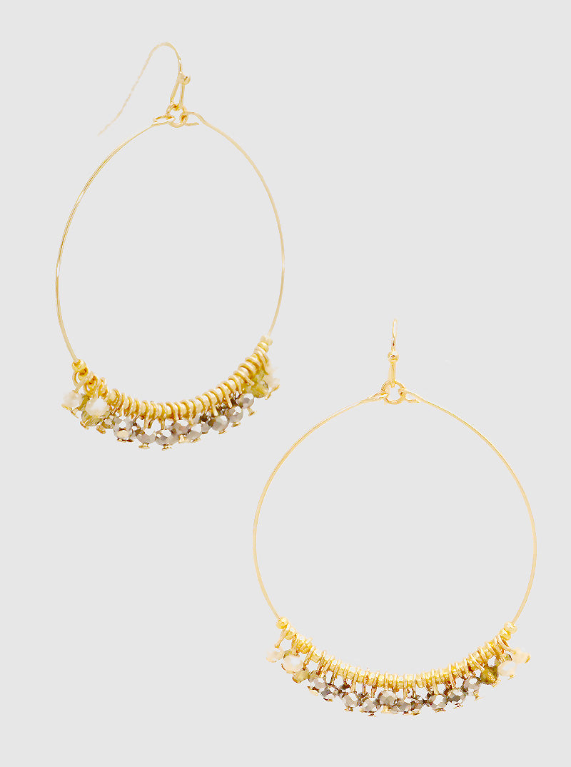Faceted Glass Beads Wire Wrapped Circle Dangle Drop Earrings