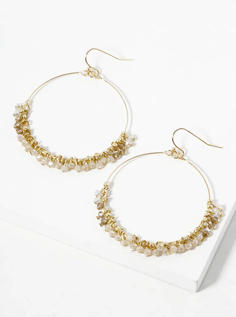 Faceted Glass Beads Wire Wrapped Circle Dangle Drop Earrings